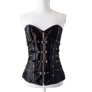 Black Lace-Up Buckled Corset Bondage Style Top *Unisex M/L